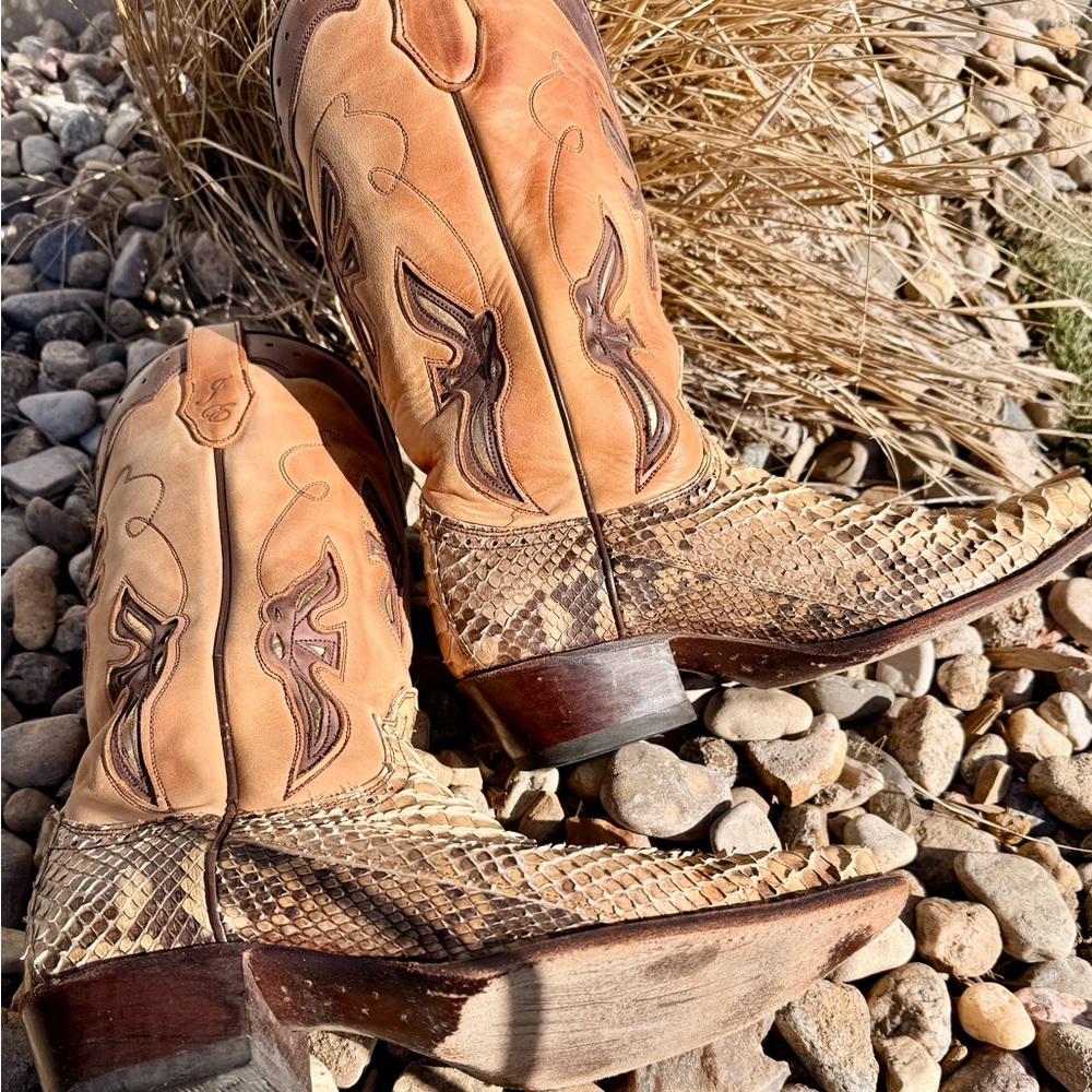 Frye Tan Brown Python Snakeskin Boots Jennifer Es… - image 2